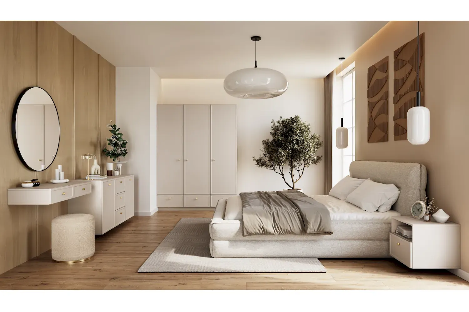 Komoda wisząca 2-drzwoiowa z 3 szufladami LORINI 150 - cashmere gałka złota - B_166772