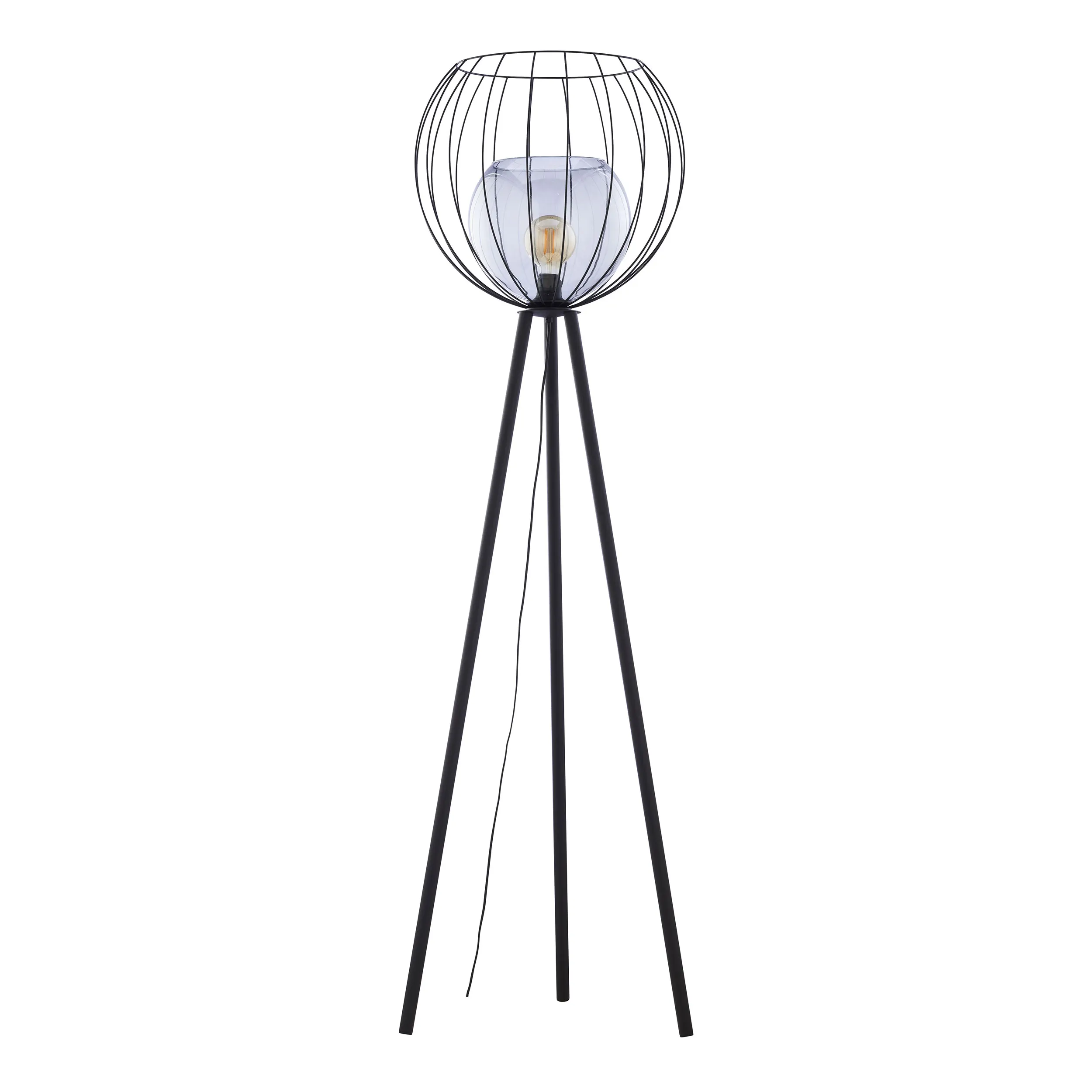 Lampa podłogowa UNIVERSO czarna na metalowych nogach z niebieskim szklanym kloszem 179x50cm