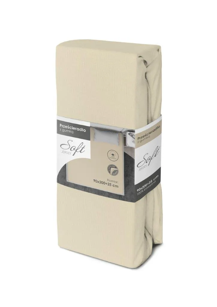 Prześcieradło z gumką SOFT 90X200+25 jersey bawełna kremowe Poduszka, Wystrój domu
