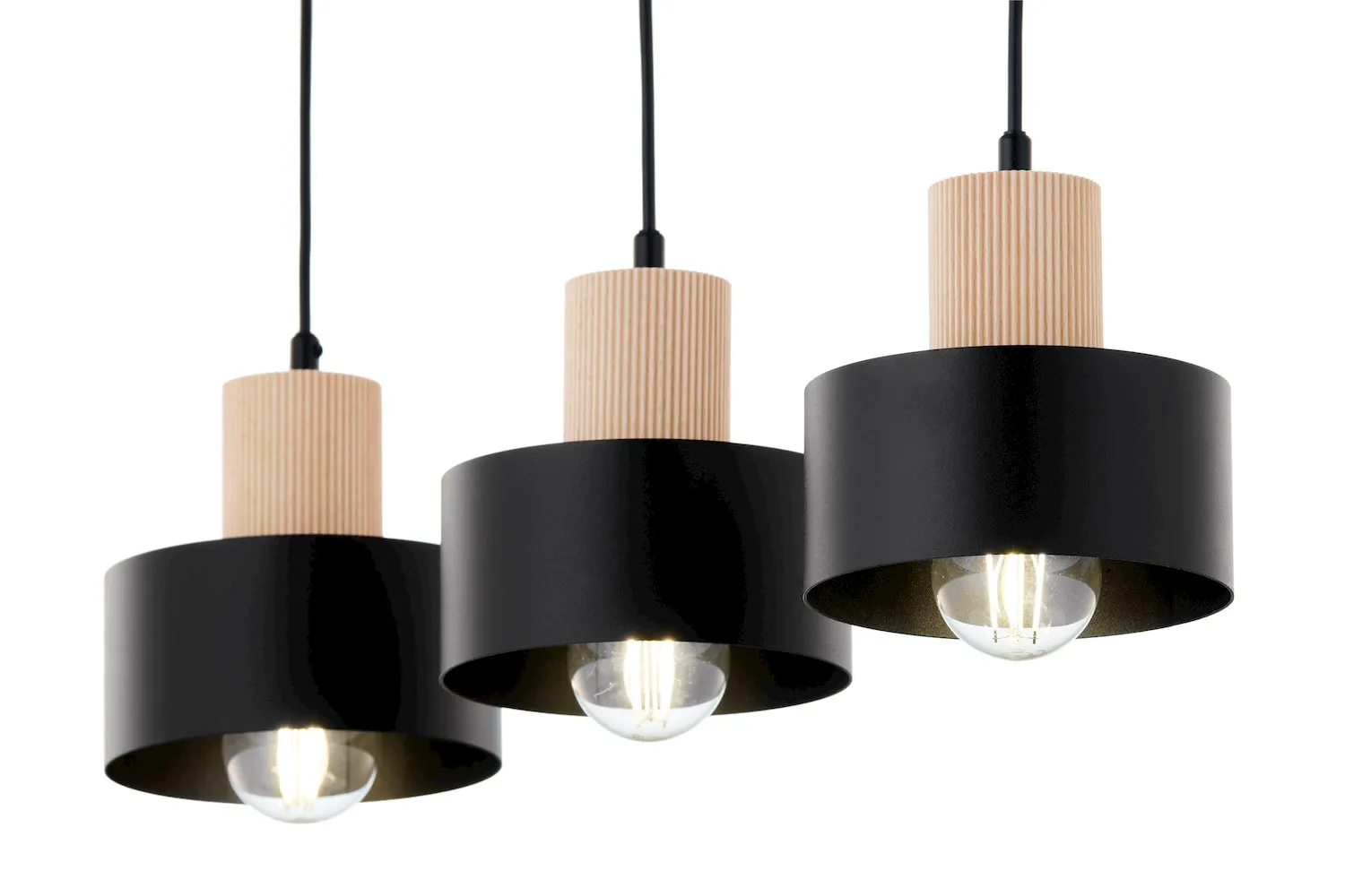 lampa wisząca, pendant lamp, czarna lampa, korpus metalowy, drewniane wykończenie