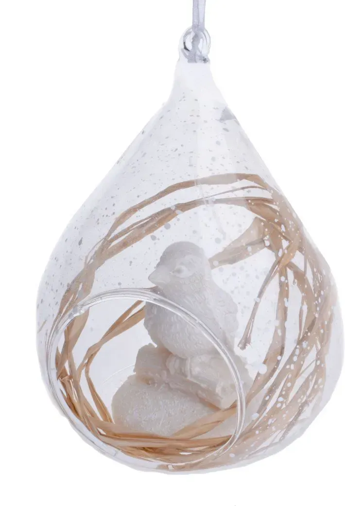 Bombka szklana Z PTASZKIEM W ŚRODKU 31681 transparentna
