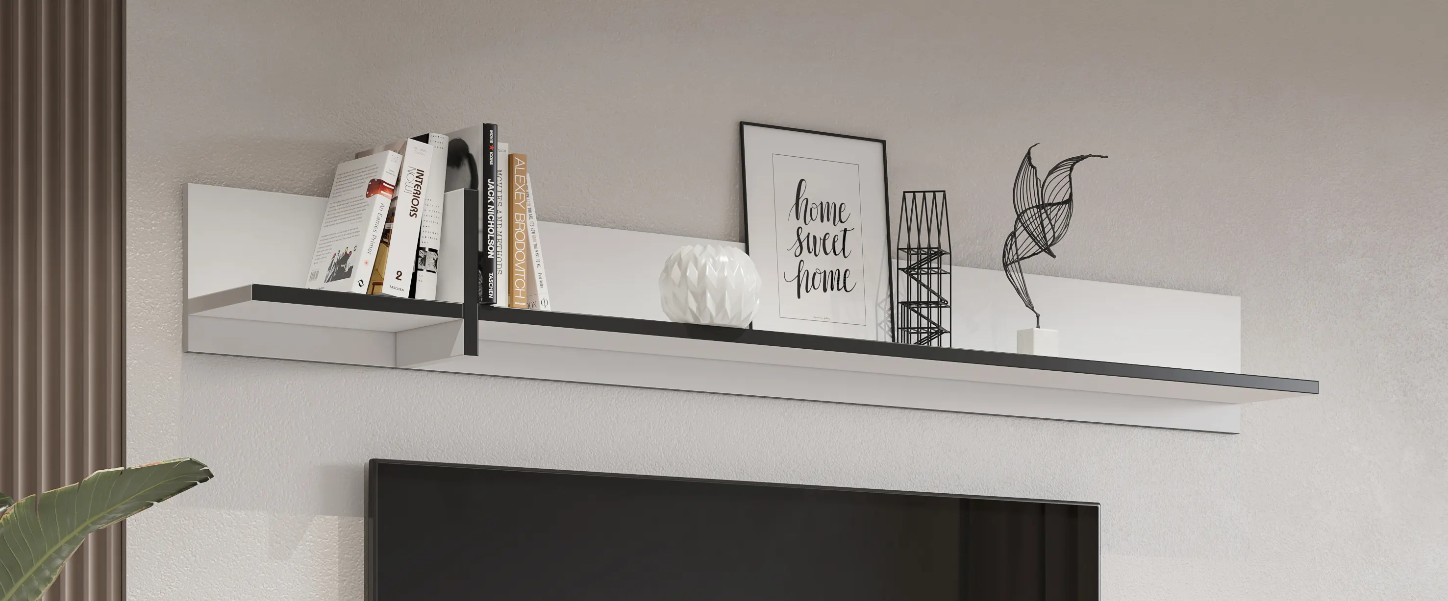 Półka ścienna CROSS 180 cm biało-czarna - 249WMY02