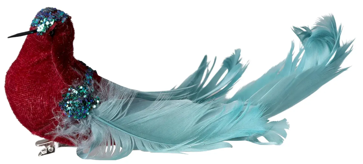 PTASZEK Z KLIPEM burgundowy z turkusowym ogonem