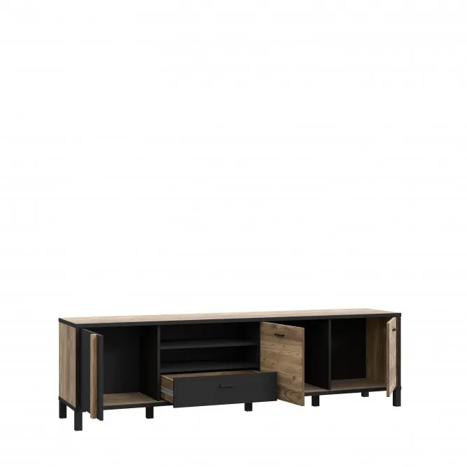 Szafka RTV 3-drzwiowa z szufladą HAYATO świerk alpejski/czarny - HYTT241R-M215