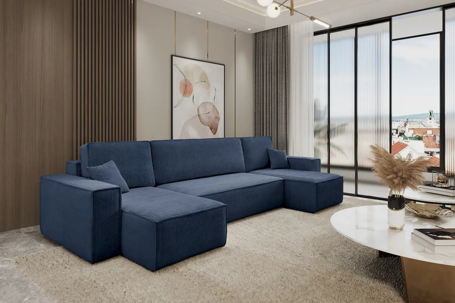 Narożnik uniwersalny KARL U rozkładany tkanina Poso 05 kobaltowy - NAROZNIK_KARL_U_POSO05