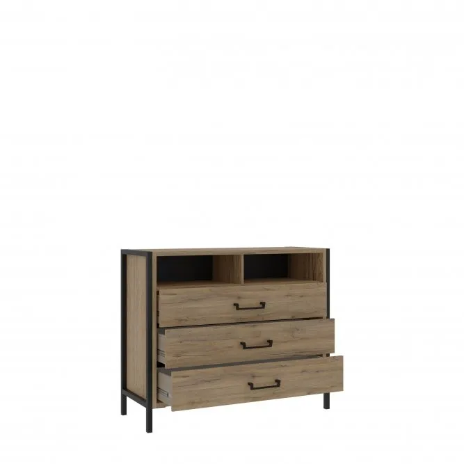 Komoda z 3 szufladami ORIENTAL TREE dąb Bartex, czarny - HUDK212-M524