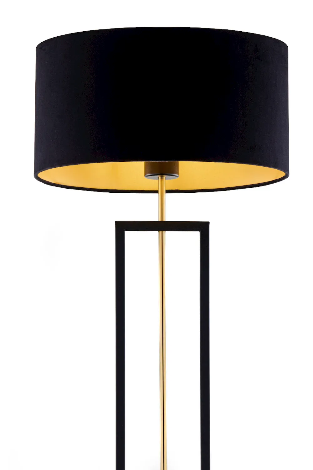 lampa stojąca, czarna lampa, lampe stołowa stojąca, metalowy stelaż, czarny abażur