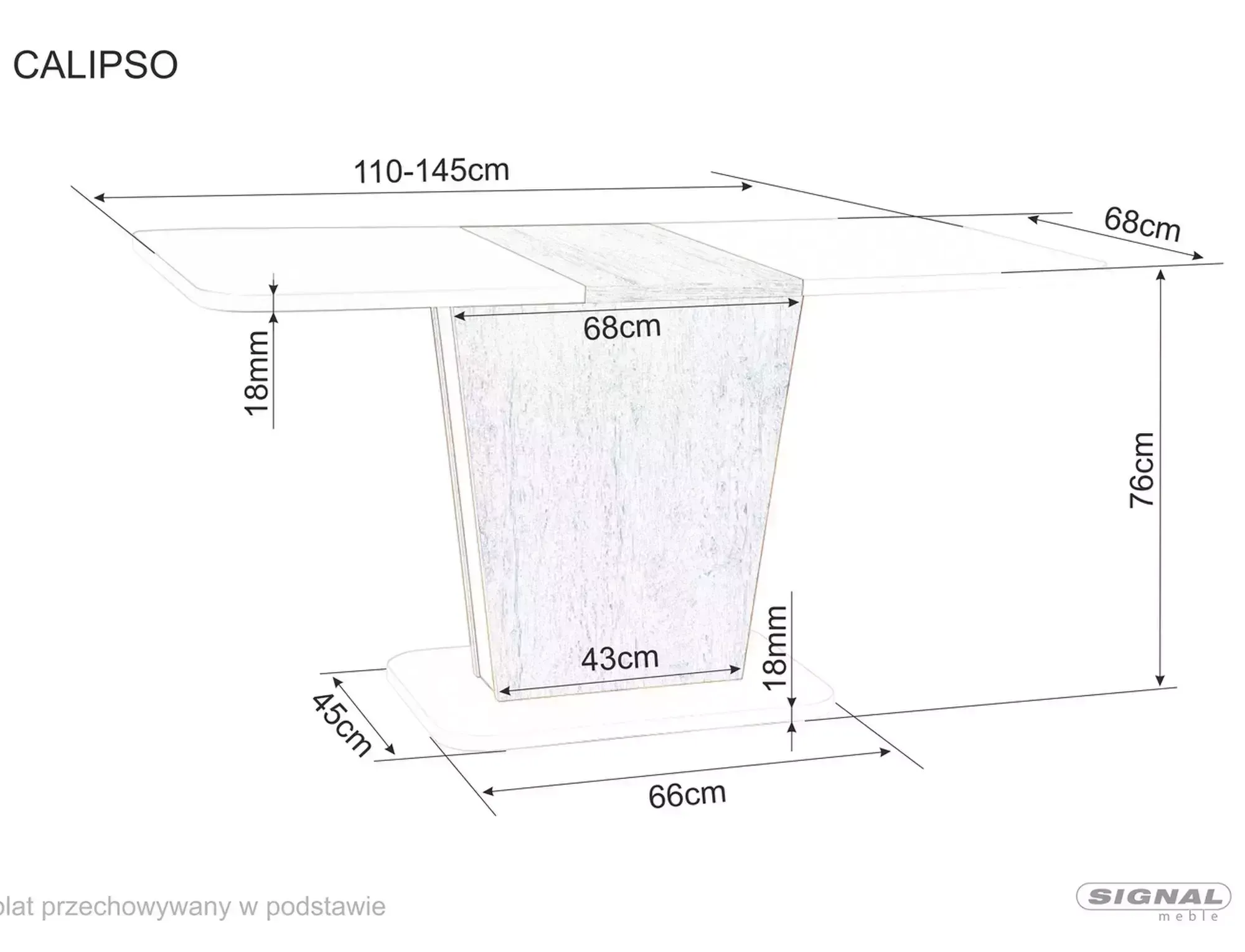 Stół rozkładany CALIPSO 110(145)x68,6 kaszmir/dąb cremona torro - CALIPSOKADCT110