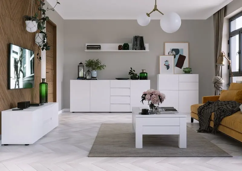 Komoda LUCCA 3 3-drzwiowa 4-szuflady biała 200x82x38cm - TH-100-1316