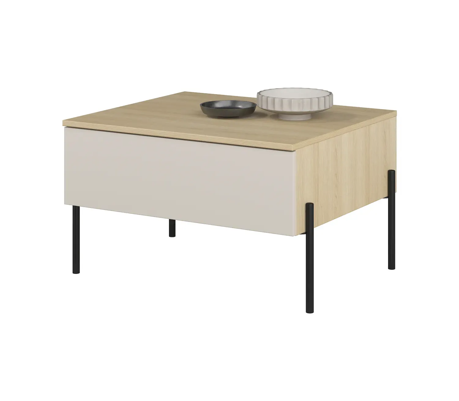 Stolik kawowy z szufladą ORE 61x70 cm dąb lindberg kaszmir czarne nóżki