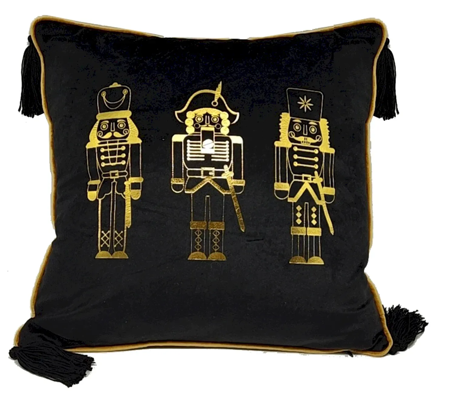 Poduszka świąteczna welurowa ZE ZŁOTYM ŻOŁNIERZYKAMI 40x40 czarna