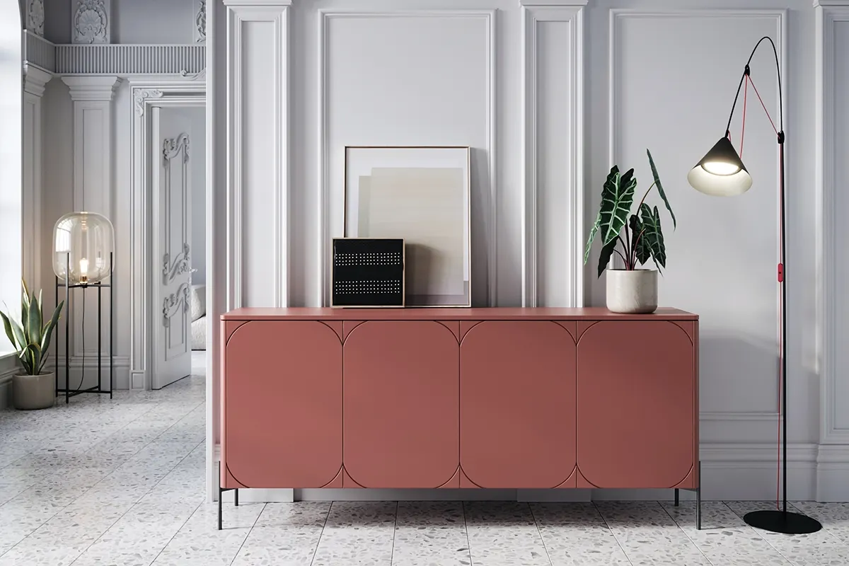 Komoda SONATIA 200 z 2 szufladami - czerwony ceglany - czarne nogi - B_148985