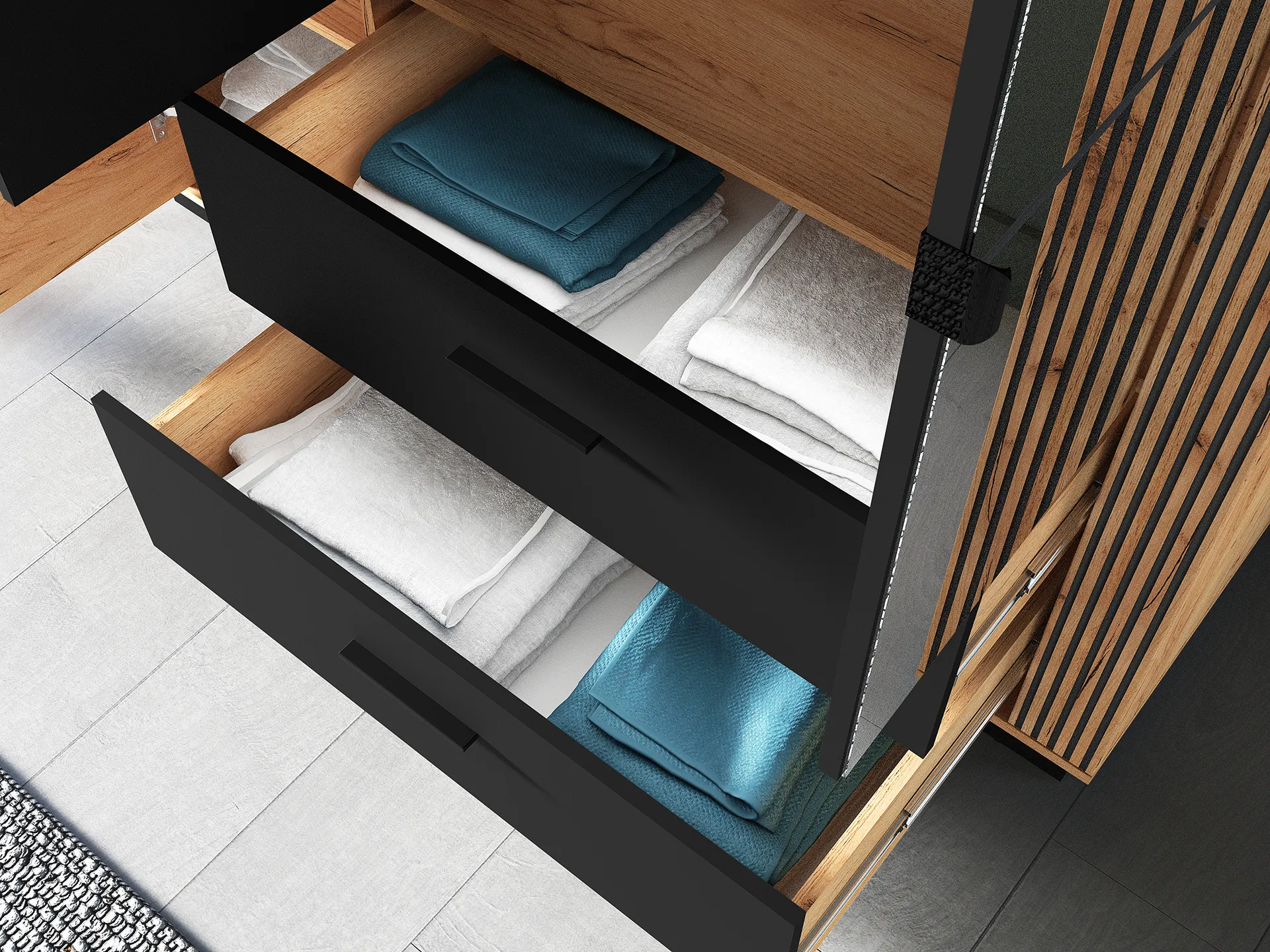 Szafa z lustrem 3-drzwiowa z 2 szufladami URSO 02 craft złoty-czarny - 1URSO02-001