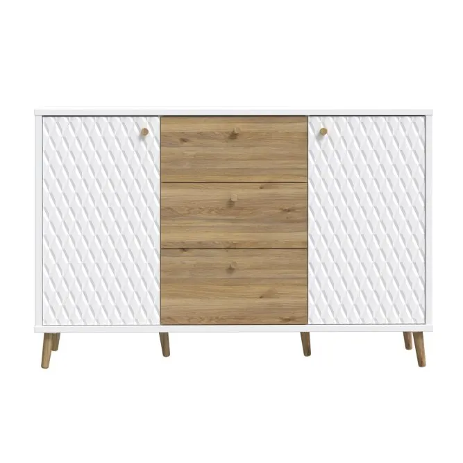 Komoda AKSANA 2-drzwiowa z 3 szufladami - dąb mauvella, biały - AKNK231-M992