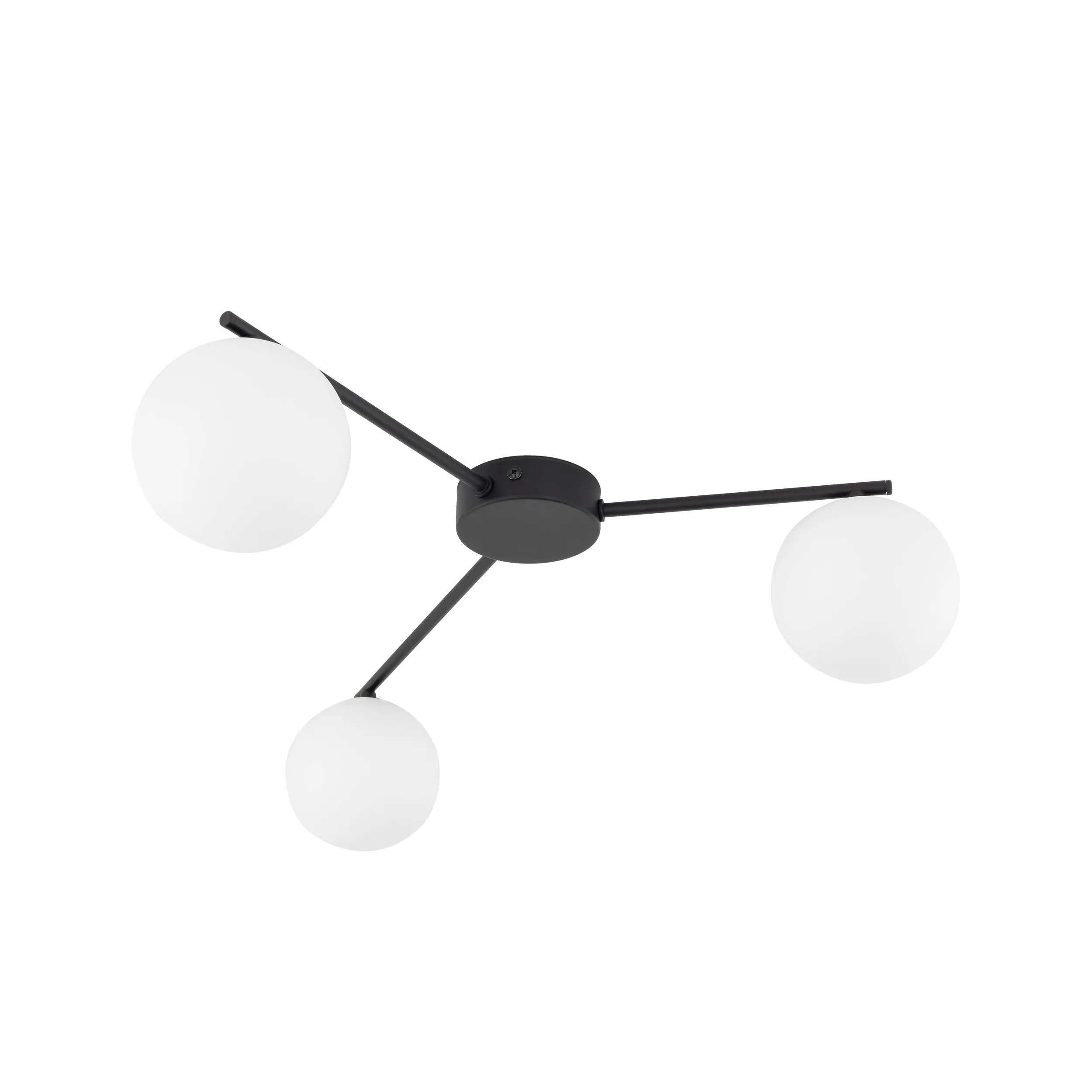 Lampa sufitowa ELTON czarna z białymi okrągłymi szklanymi kloszami 56x61x15cm