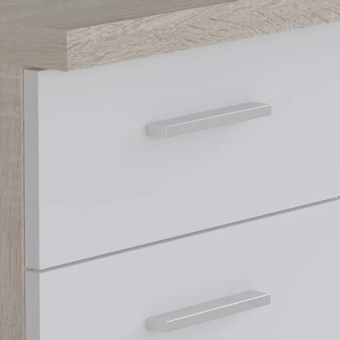 Biurko NET106 z szafką i 4 szufladami - biały, jasny efekt drewna - MT926-Q36