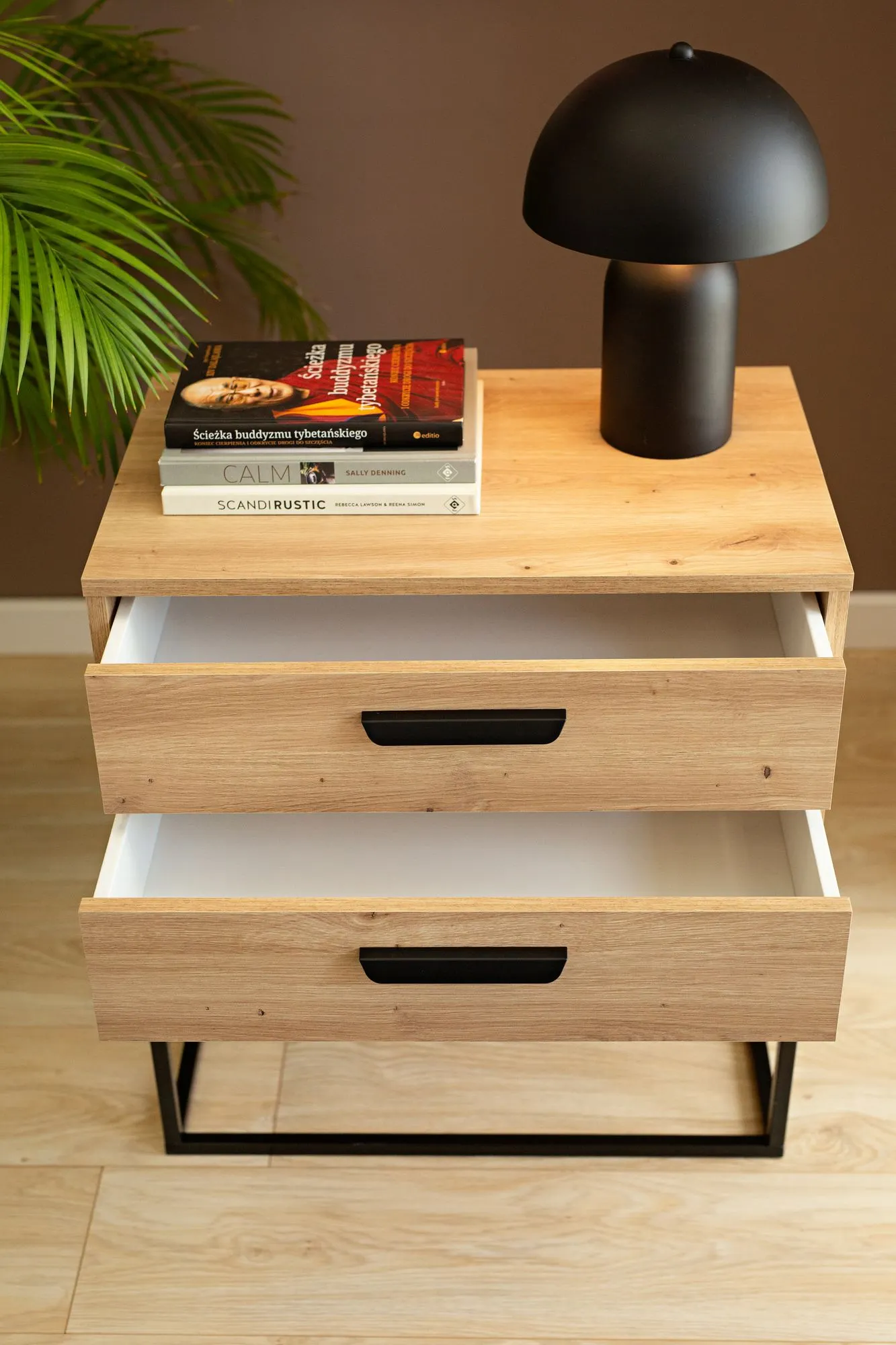 Szafka nocna z 2 szufladami na stelażu 40cm CADRO 9 z uchwytem dąb artisan