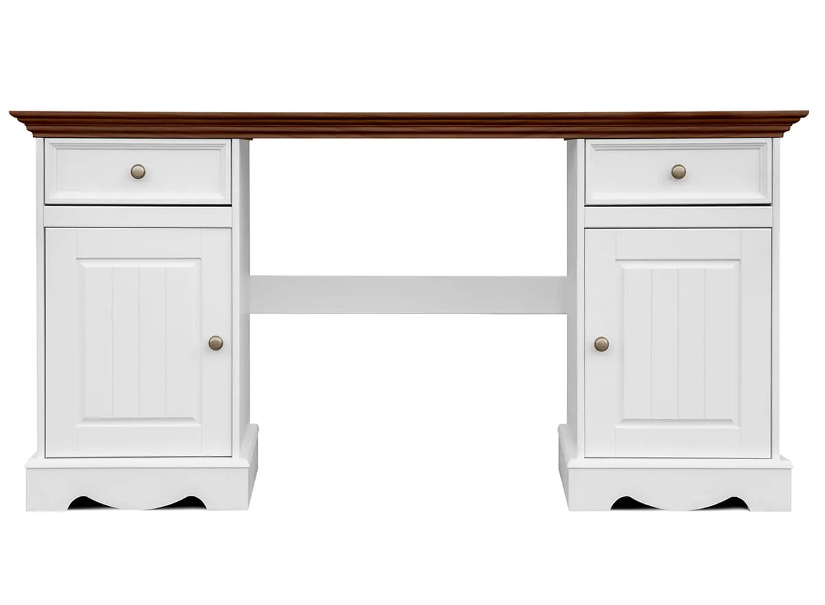 Biurko sosnowe z 2 szafkami i 2 szufladami BELLUNO ELEGANTE biały orzech - PL023B/O