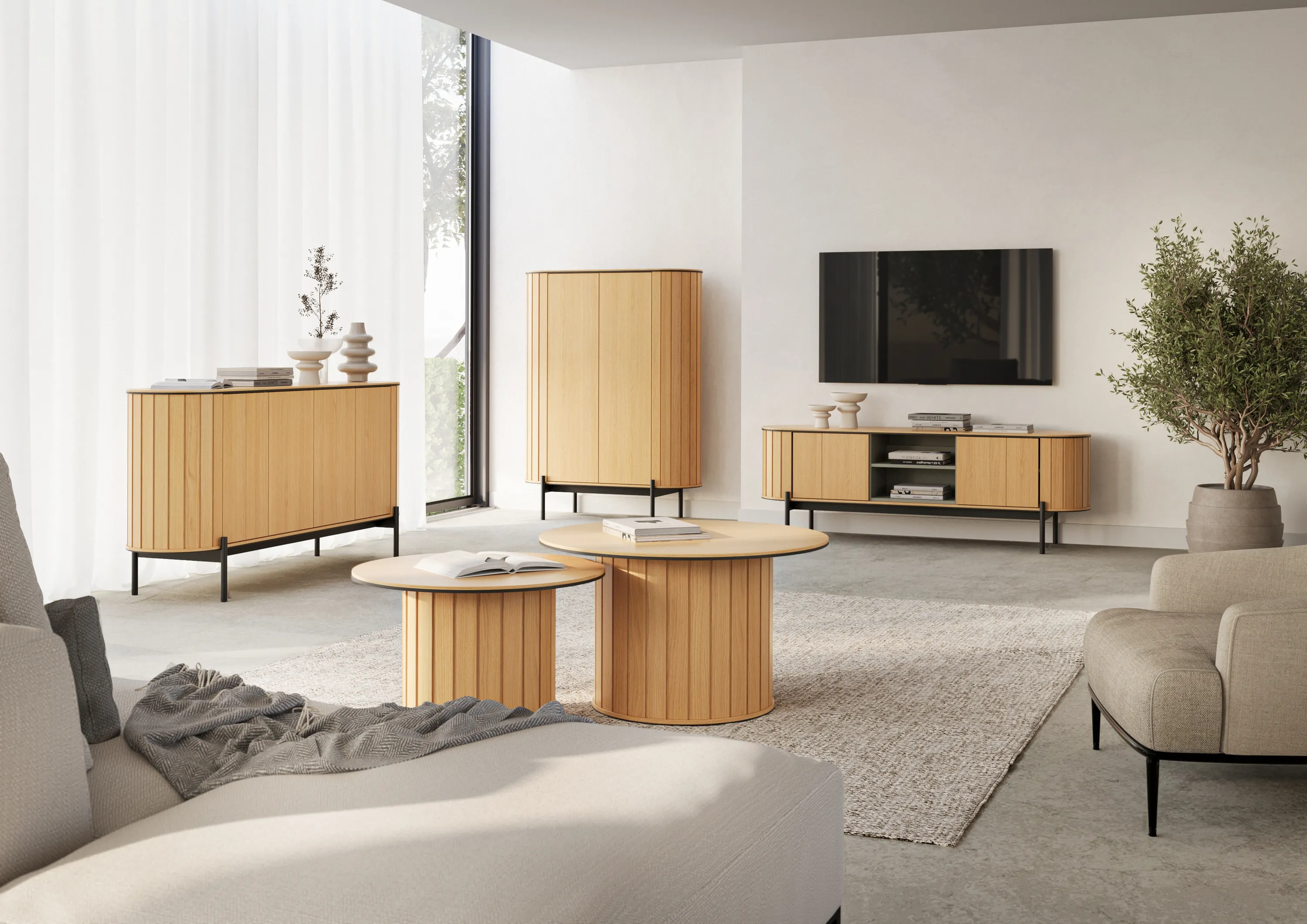 Zaokrąglona komoda 4-drzwiowa Rotto RT-03 168cm dąb vincenza/eukaliptus - RT3DE