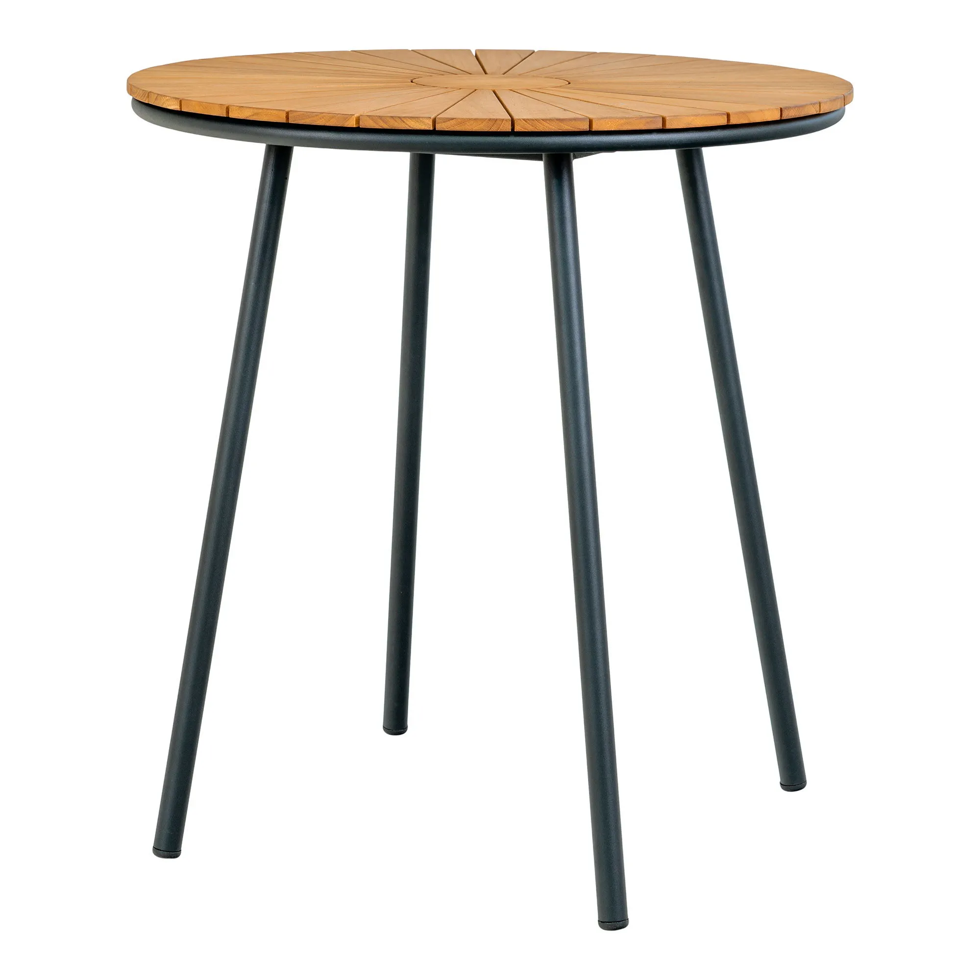 Stół tarasowy CLEVELAND okrągły FI 70 cm - drewno tekowe- naturalny, stelaż - czarny