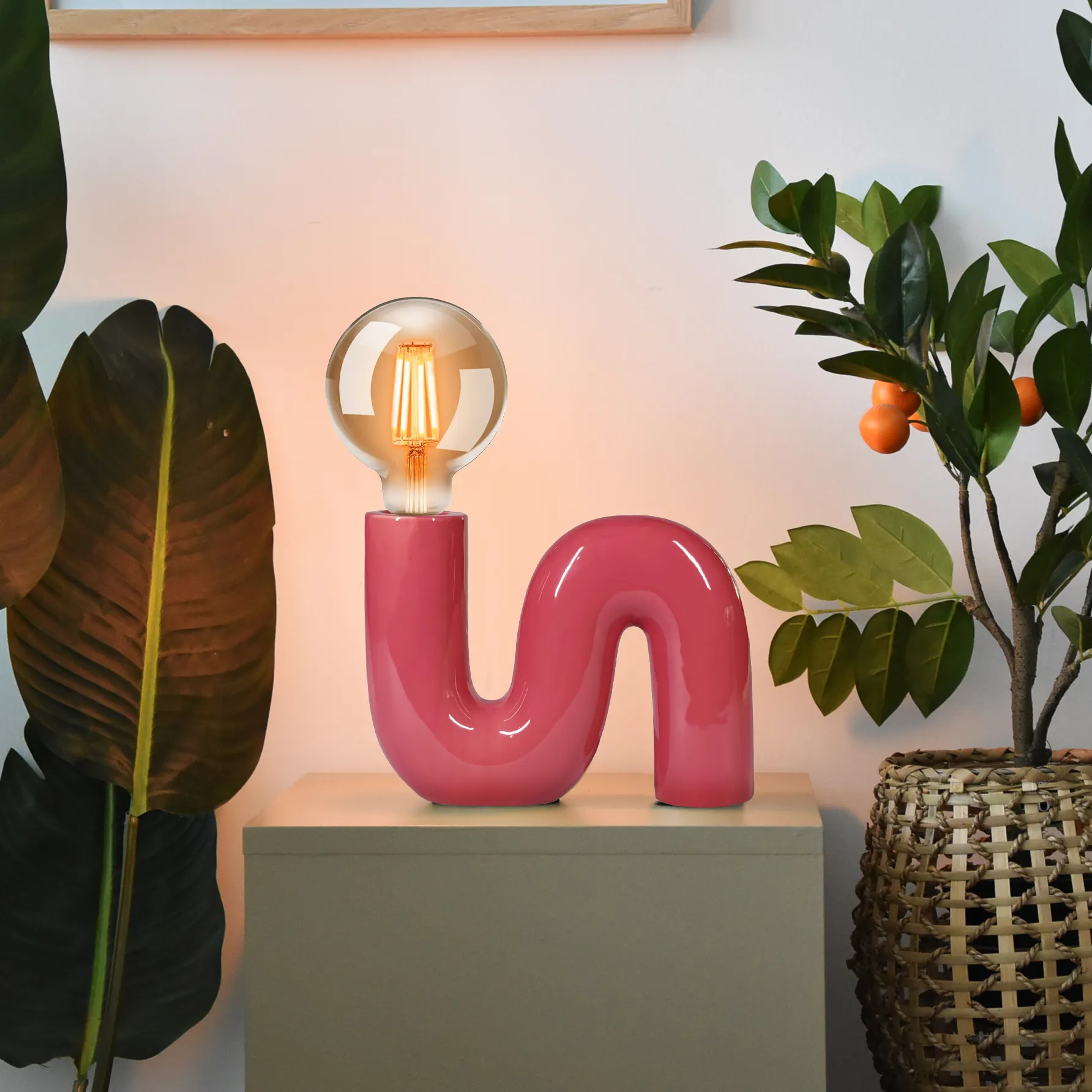 Lampa stołowa ceramiczna POP SERPENT z włącznikiem czerwona - LX23818