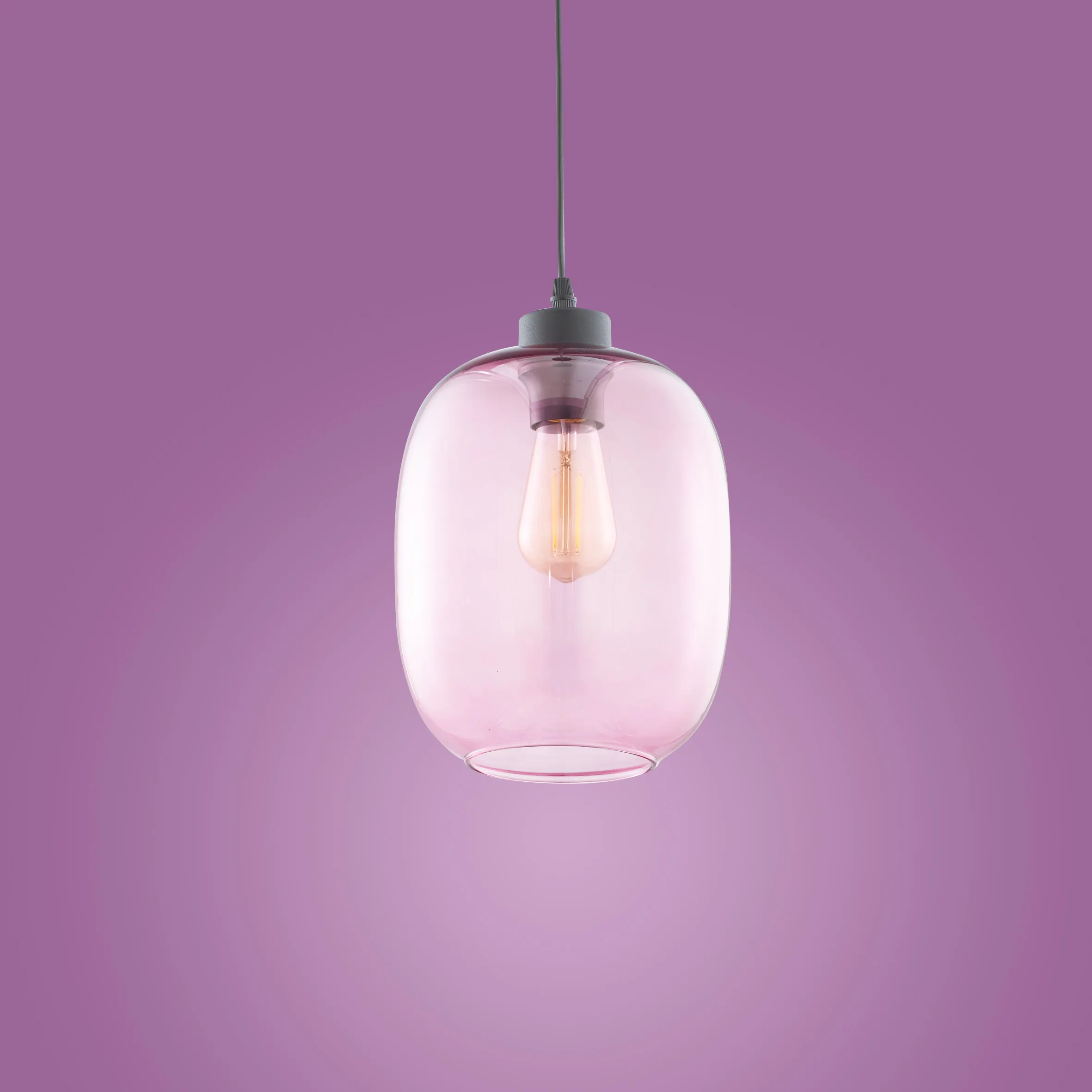 Lampa wisząca ELIO różowa szklana transparentna oprawa na czarnej podstawie i przewodzie 170x20cm - TK_3181