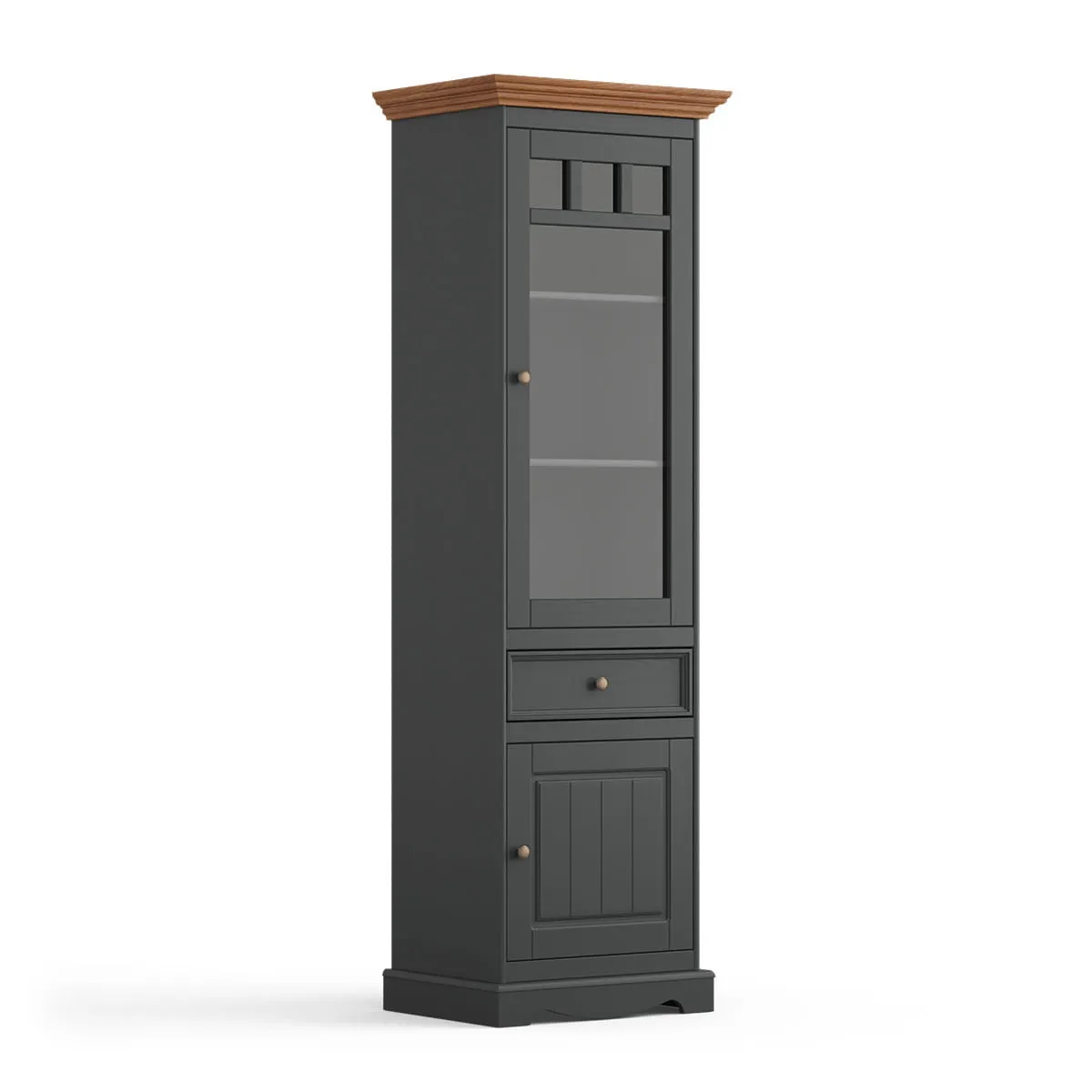 Witryna wąska BELLUNO ELEGANTE 2-drzwiowa z 1 szufladągrafit – dąb