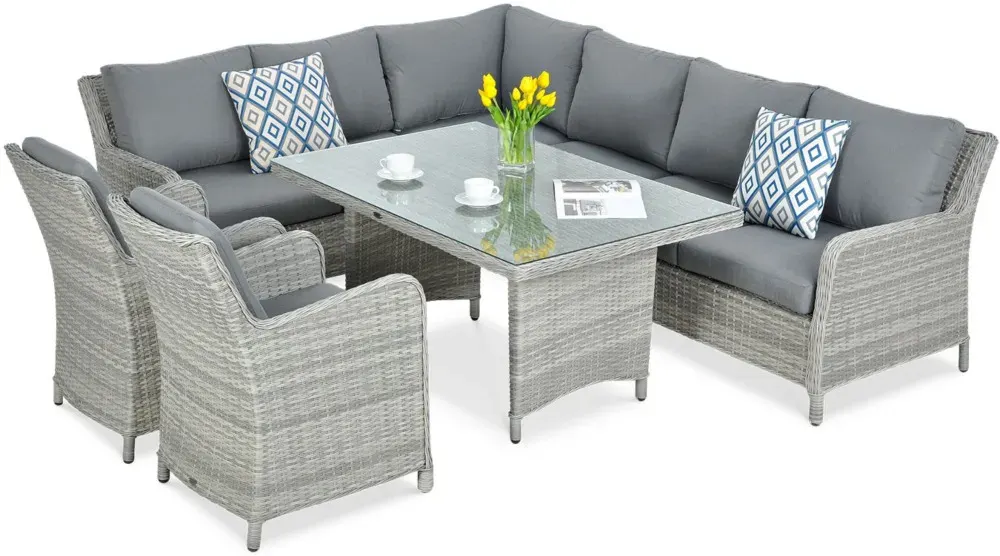 Narożnik ogrodowy modułowy MARYLAND DINING ze stołem technorattan szary - FG003019