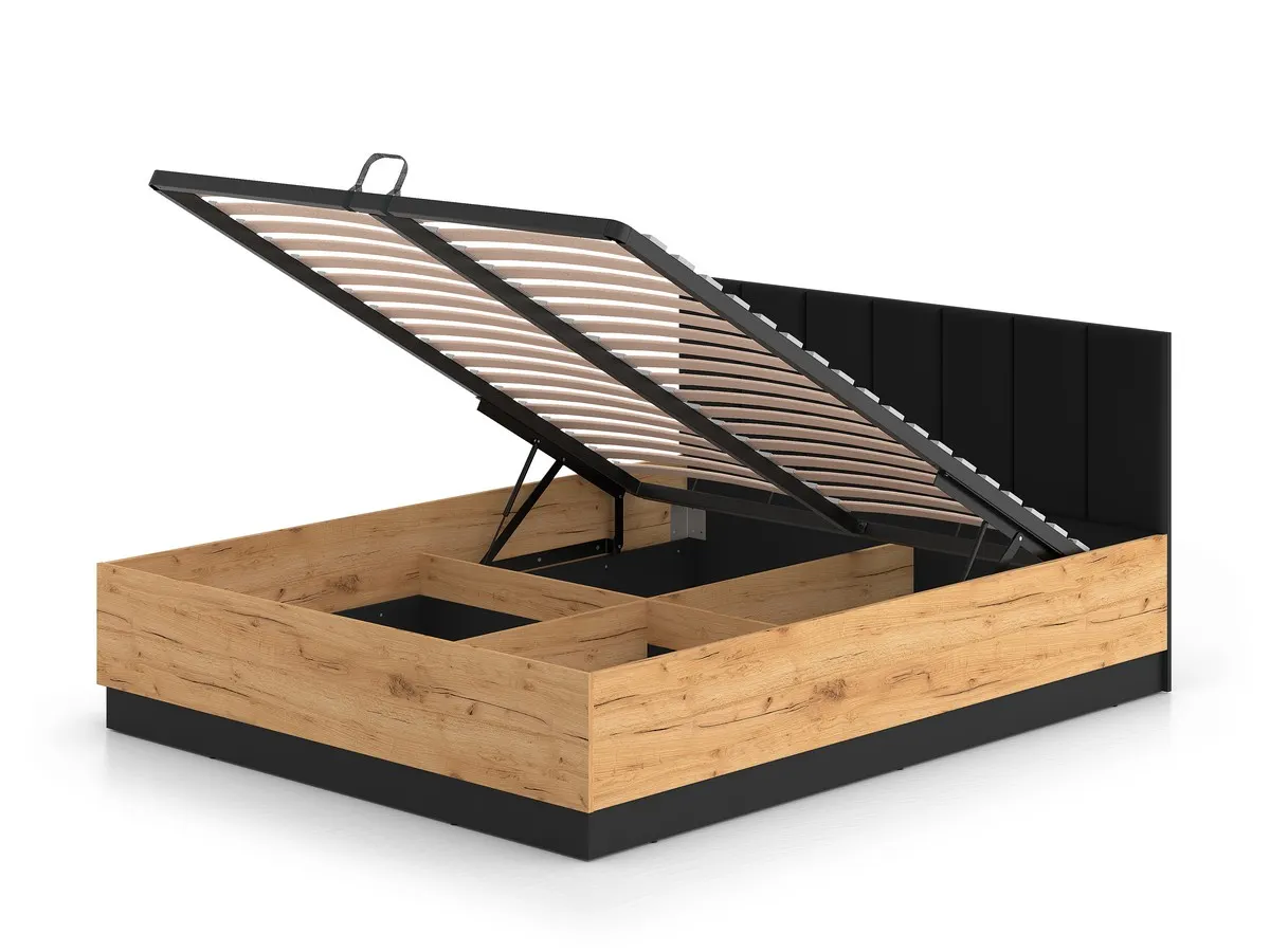 Łóżko z podnoszonym stelażem 160x200 URSO 1401 craft złoty-czarny - 1URSO1401-001