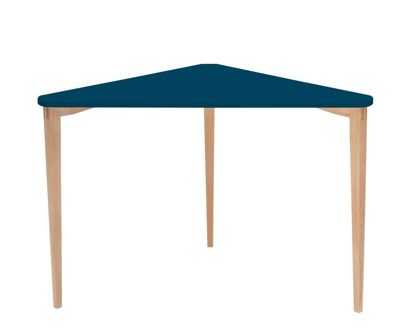 Biurko narożne NAJA 114x85 trójkątne ciemnoniebieski blat/bukowe nogi