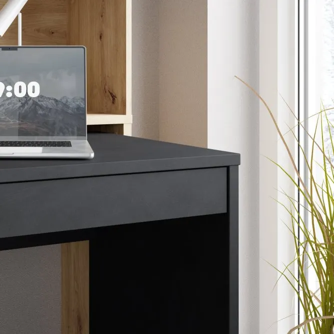 Biurko TRYNIDAD z regałem - dąb artisan, beton - EGRB331L-C982A