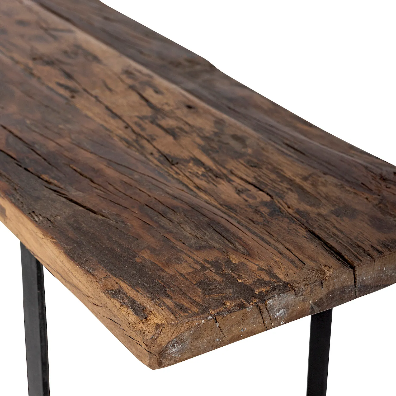 dąbowy blat, stół industrialny, listwy drewniane, czarne nogi, rustykalny design