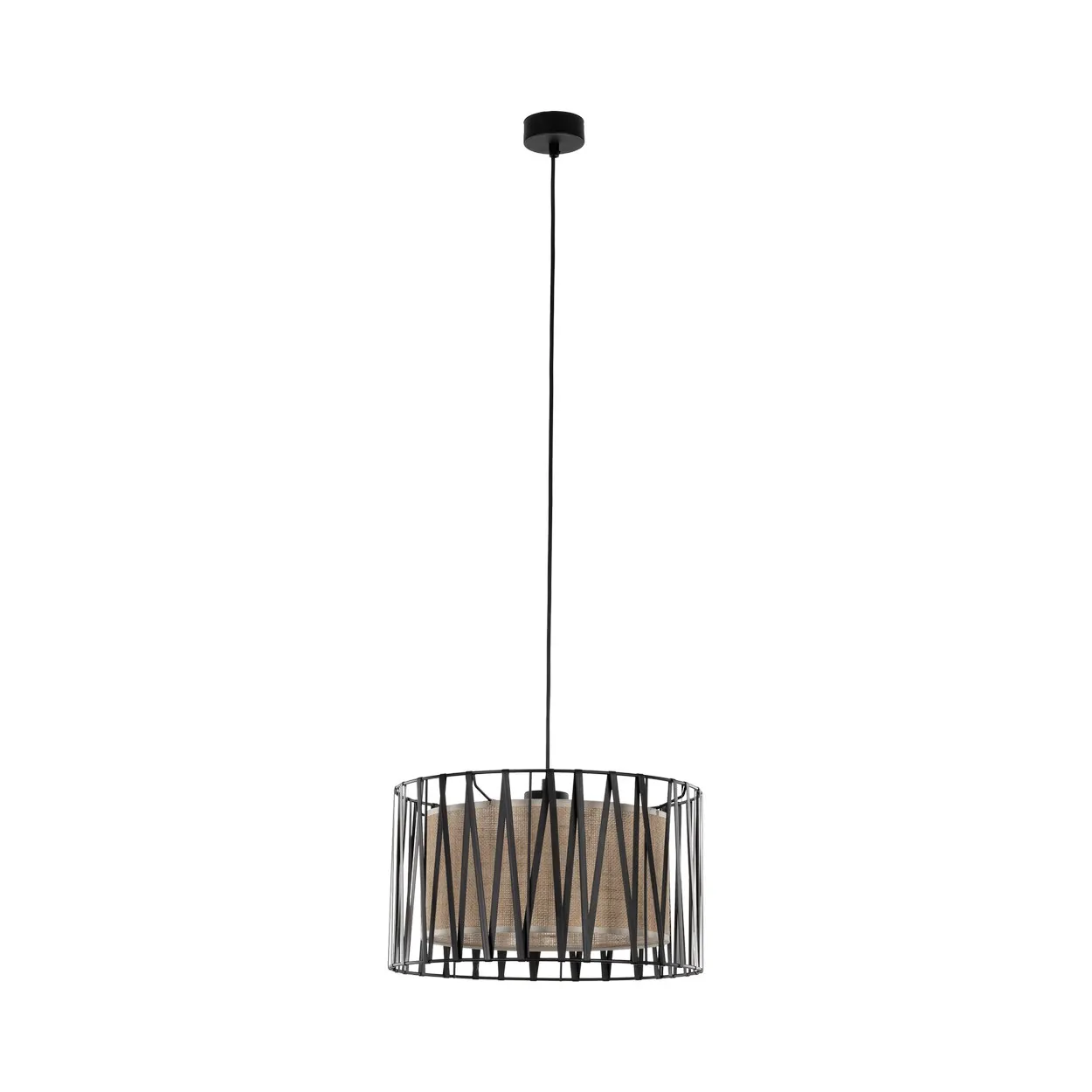 Lampa wisząca HARMONY NATURE czarna z brązowym kloszem z tkaniny 165x30cm