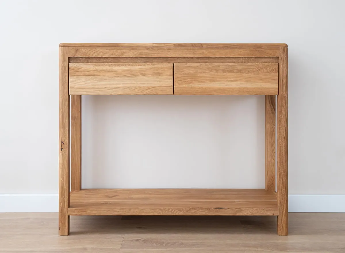 Dębowa konsola GIALO z szufladami I półką 90x33x78 - - 2SGIA23