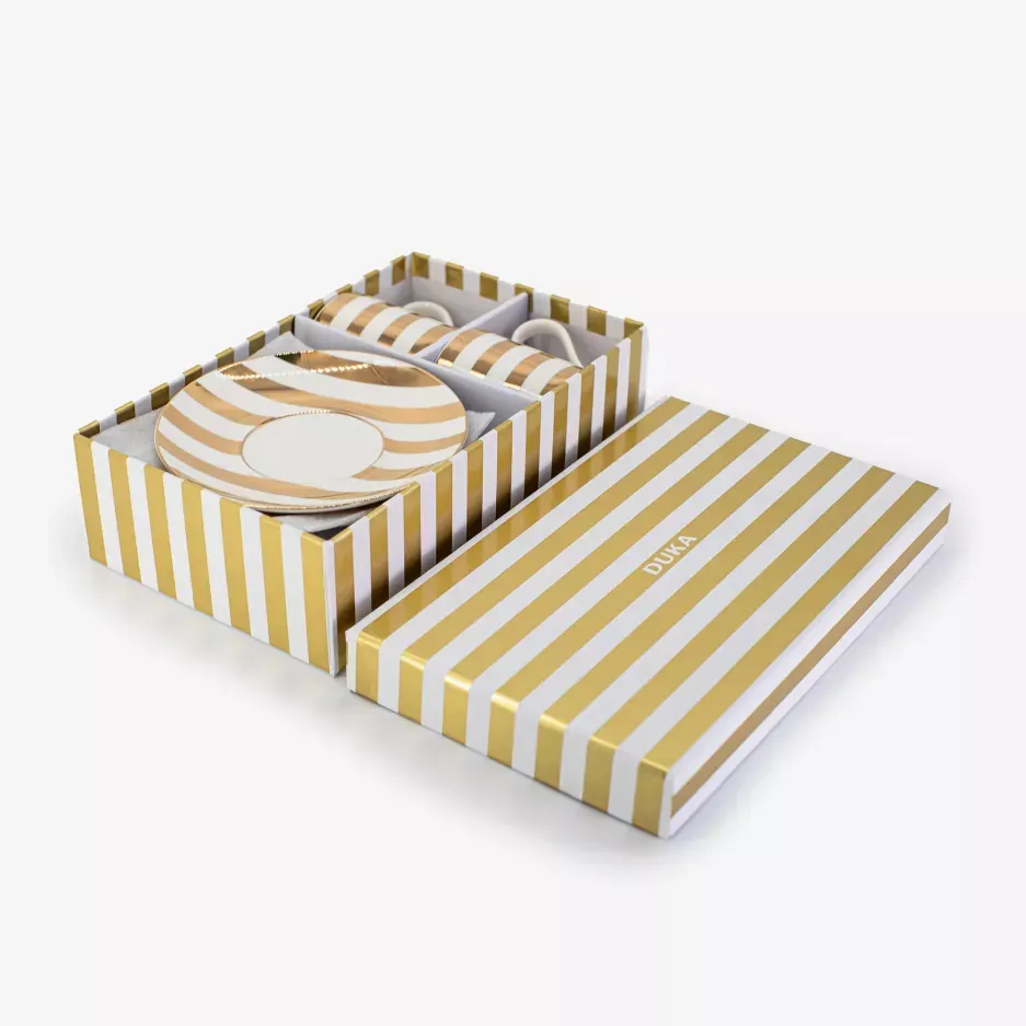 Zestaw 2 filiżanek do espresso ze spodkami DUKA GOLD 100 ml porcelana biały złoty — zdjęcie 4
