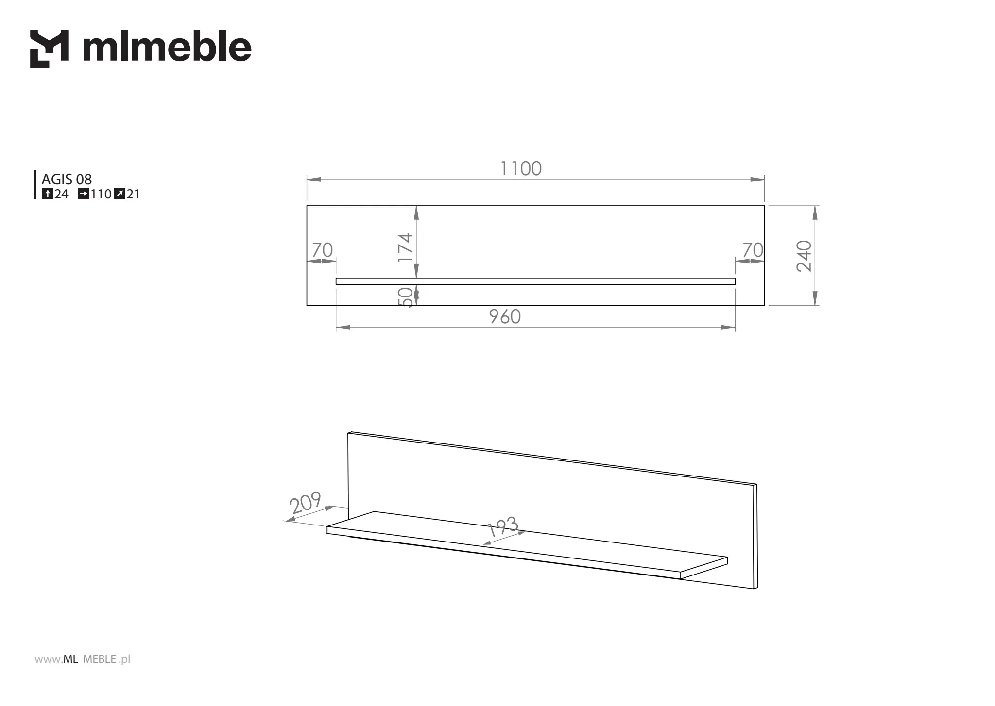 Półka ścienna AGIS 08 dąb castello 110 cm