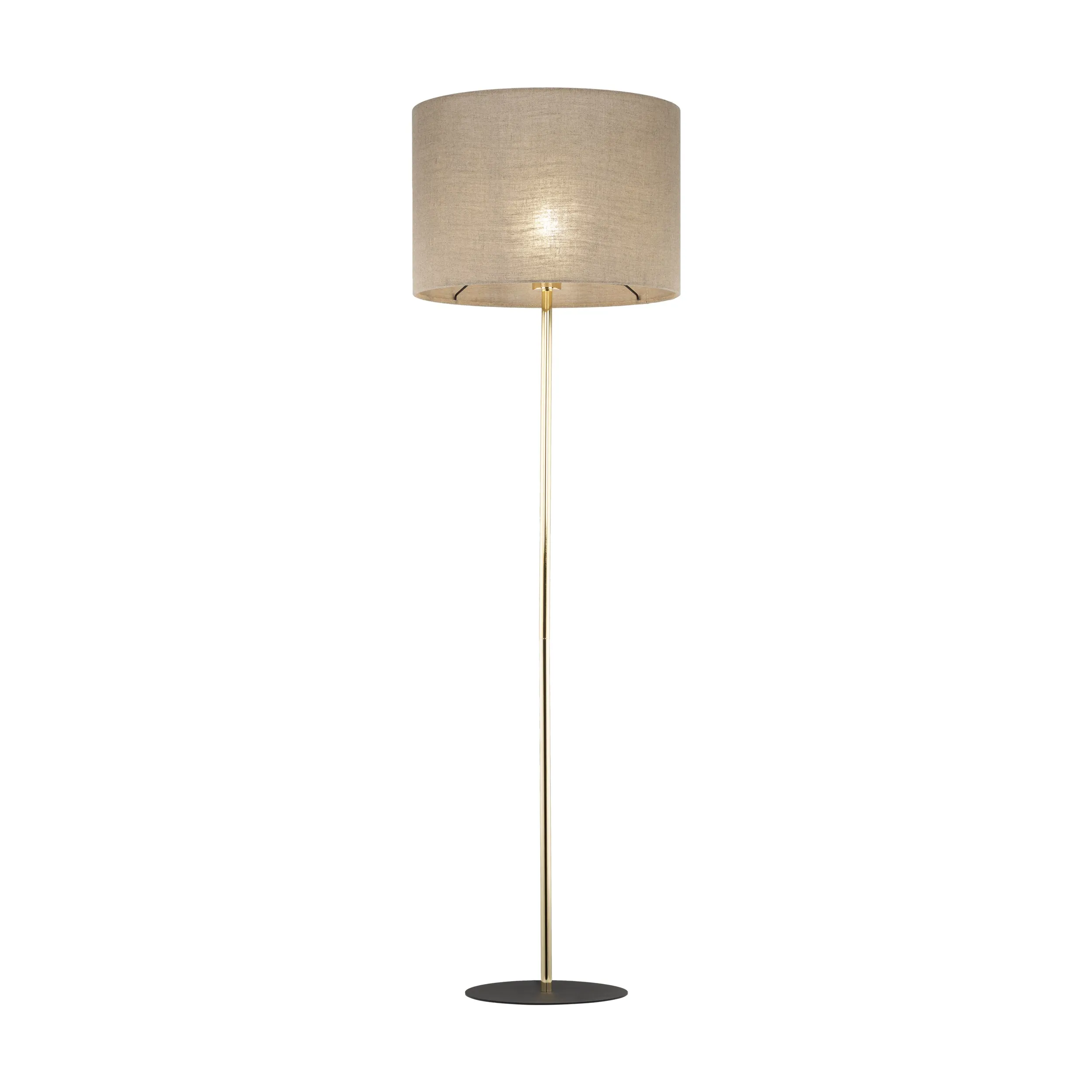 Lampa podłogowa UMBERTO czarna złota metalowa podstawa brązowy okrągły abażur z tkaniny 155x50cm - TK_16035