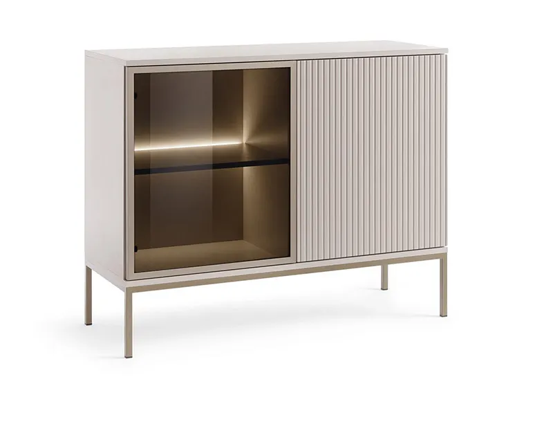 Komoda z przeszkleniem i oświetleniem SENTO K104 1 pkt. LED cashmere Meble, kredens, Gabinet, Szafa, Szafka