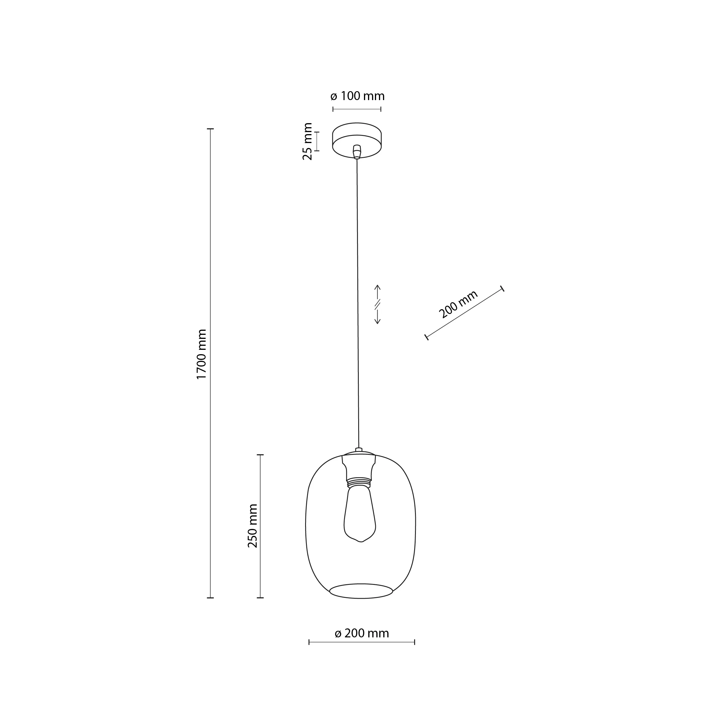Lampa wisząca ELIO czarna z brązowym okrągłym szklanym kloszem 170x20cm - TK_4338