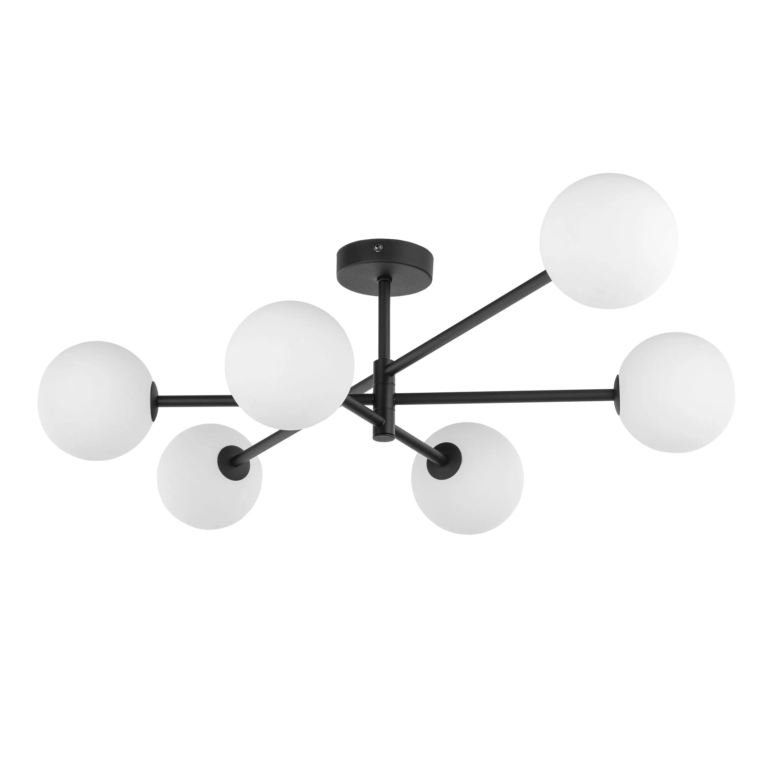 Lampa sufitowa SARIUS czarna białe okrągłe szklane klosze 90x68x21cm