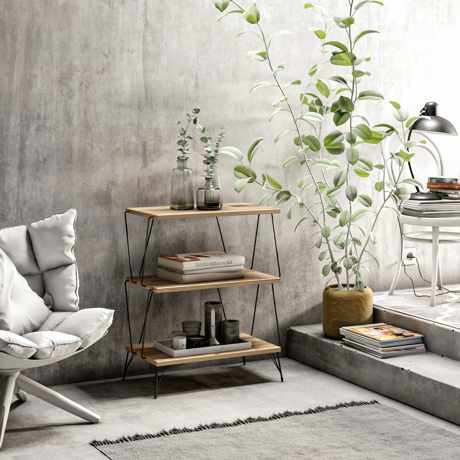 Stolik boczny wielofunkcyjny LAZANDOS 30x46 cm sosna naturalna czarny stelaż - ASI_854KLN4320