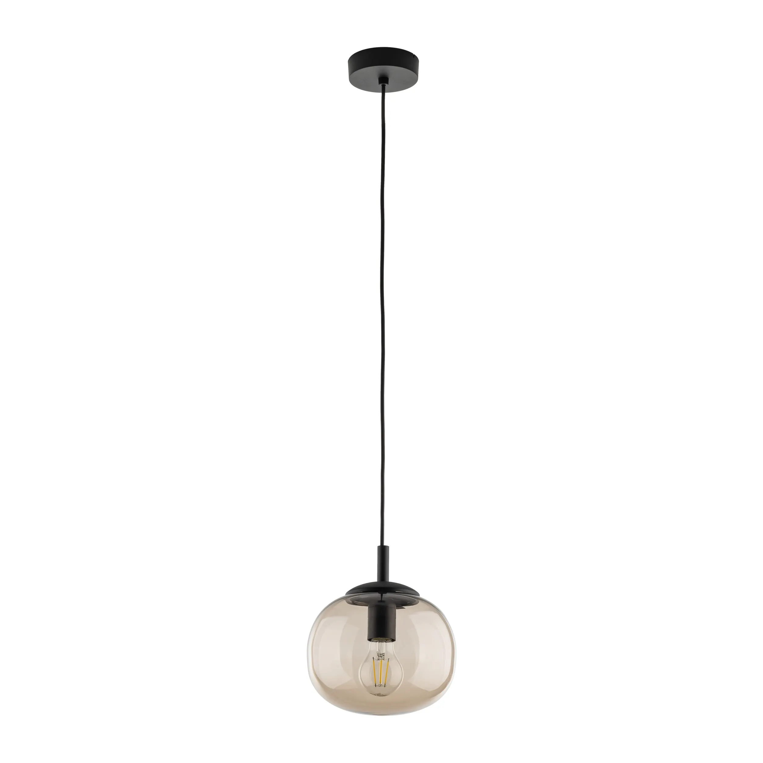 Lampa wisząca VIBE czarna z dymionym okrągłym szklanym kloszem 160x20cm