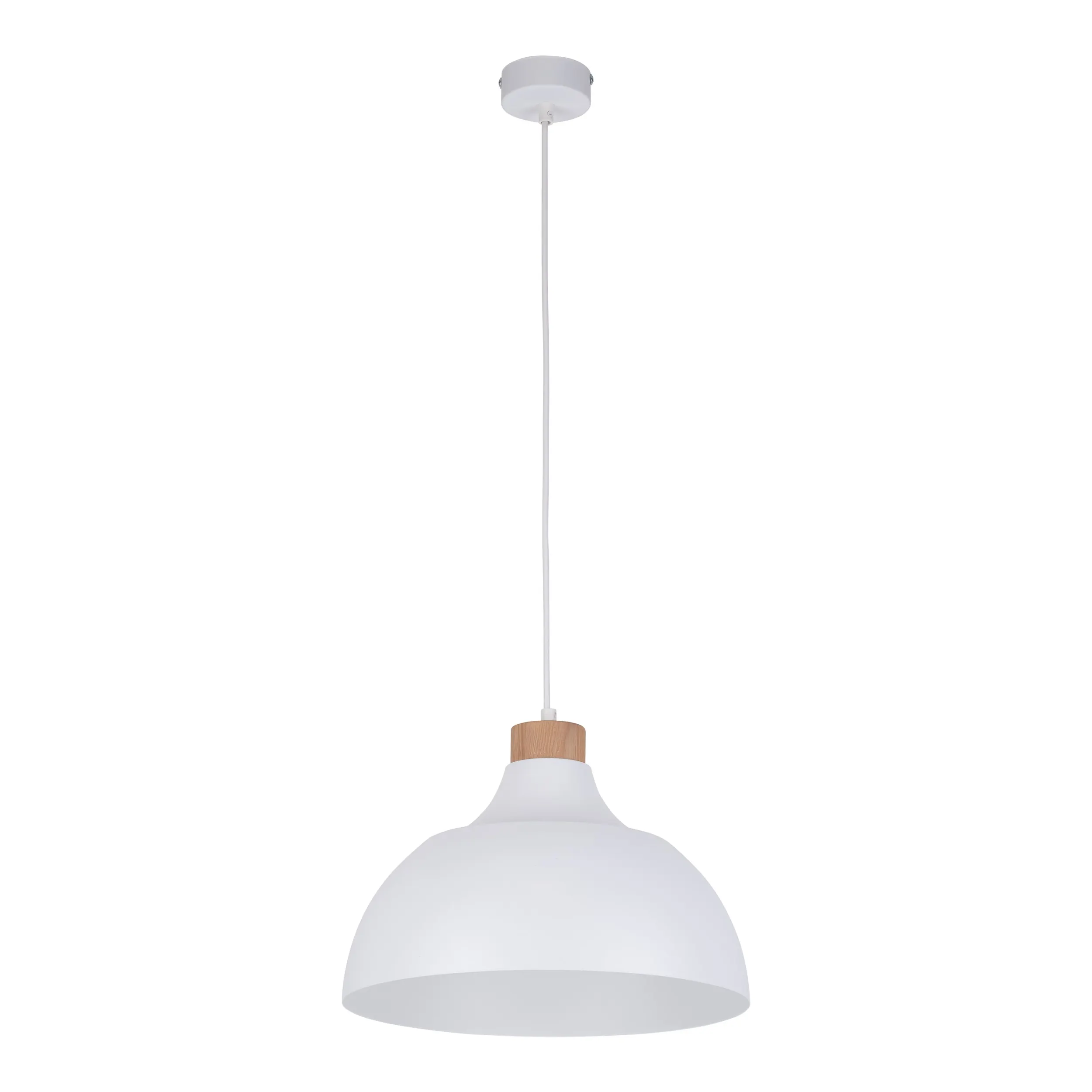 Lampa wisząca CAP biała z drewnianym elementem okrągła 170x34cm