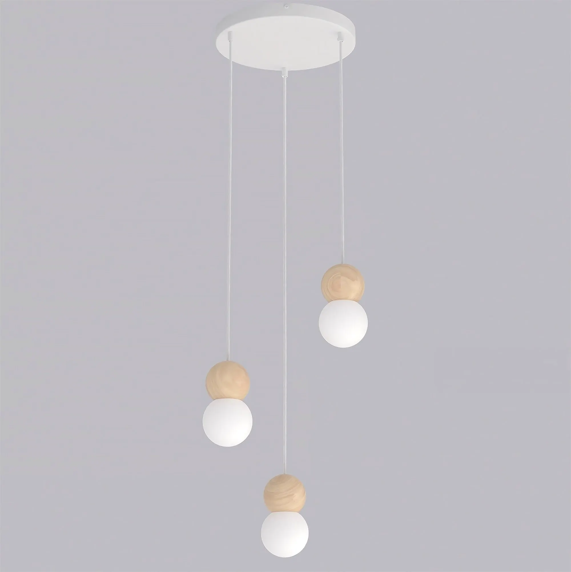 Lampa wisząca LOOP 3 WHITE biały drewno