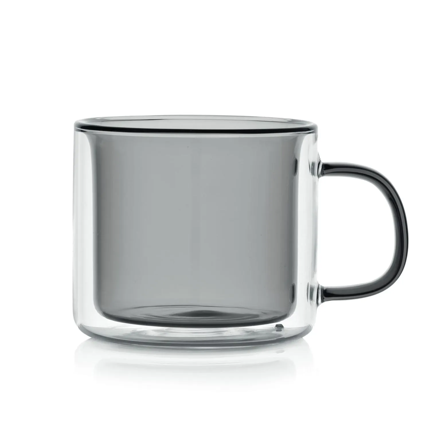 image glass mug, podwójna krawędź (mug), szary odcień, przezroczysta rączka, kubek do kawy