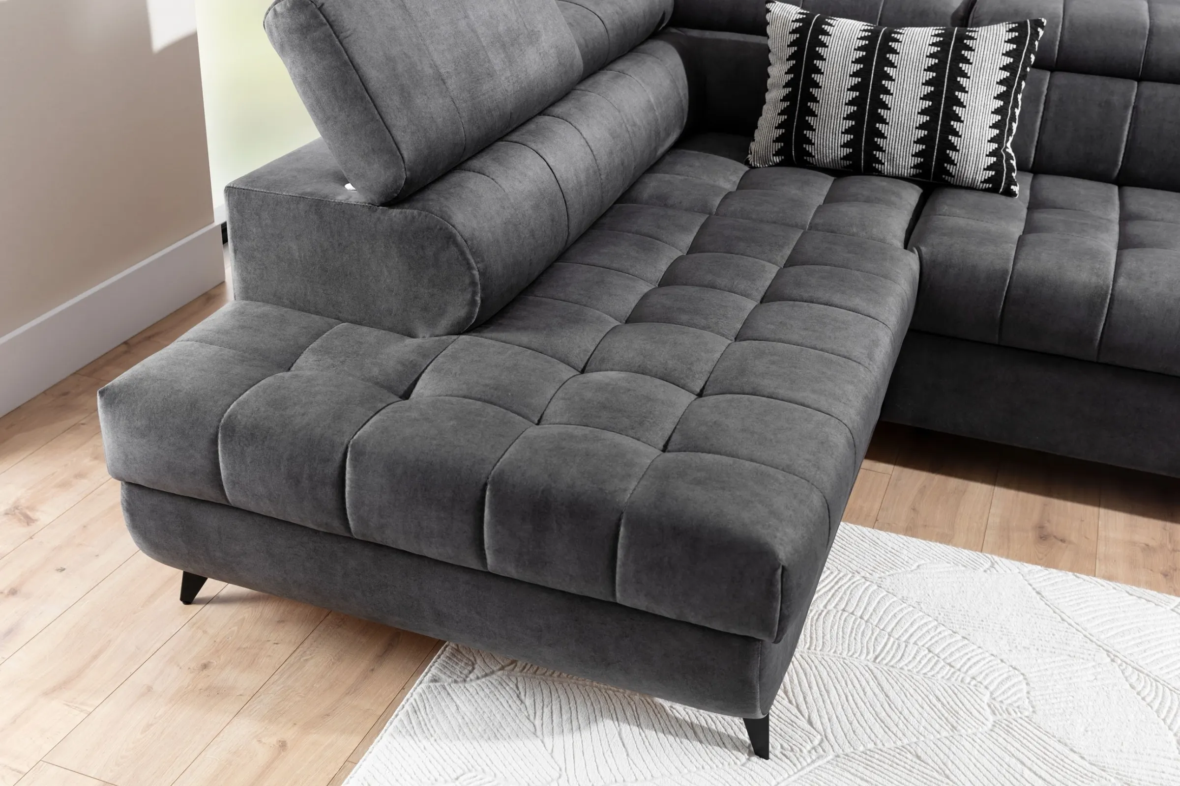 Narożnik rozkładany lewostronny VALORIS (Zetta 305) 280x200 cm regulowane zagłówki i podłokietniki grafitowy - B_162430