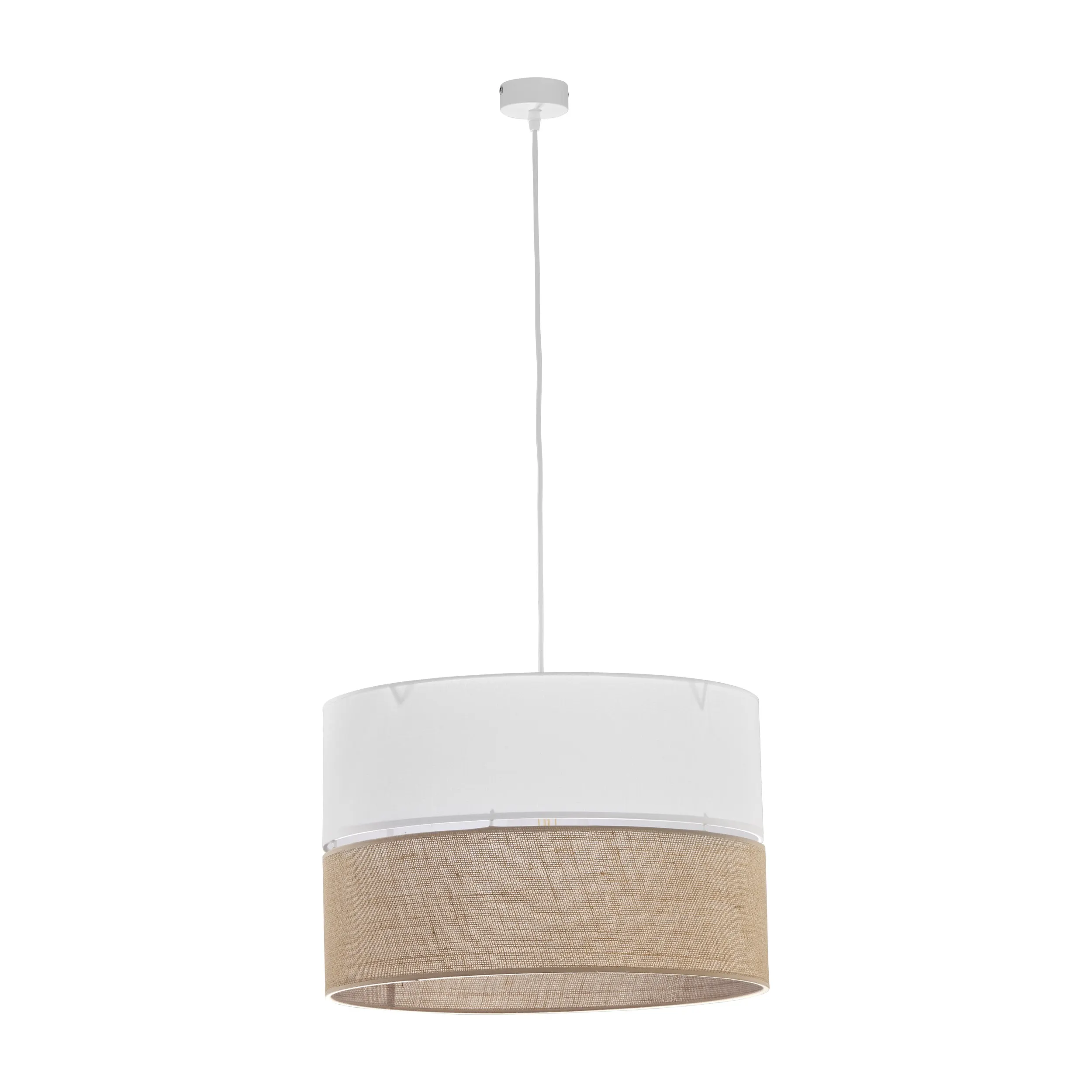 Lampa wisząca LINOBIANCO biała z brązowym elementem z lnianej tkaniny 115x50cm