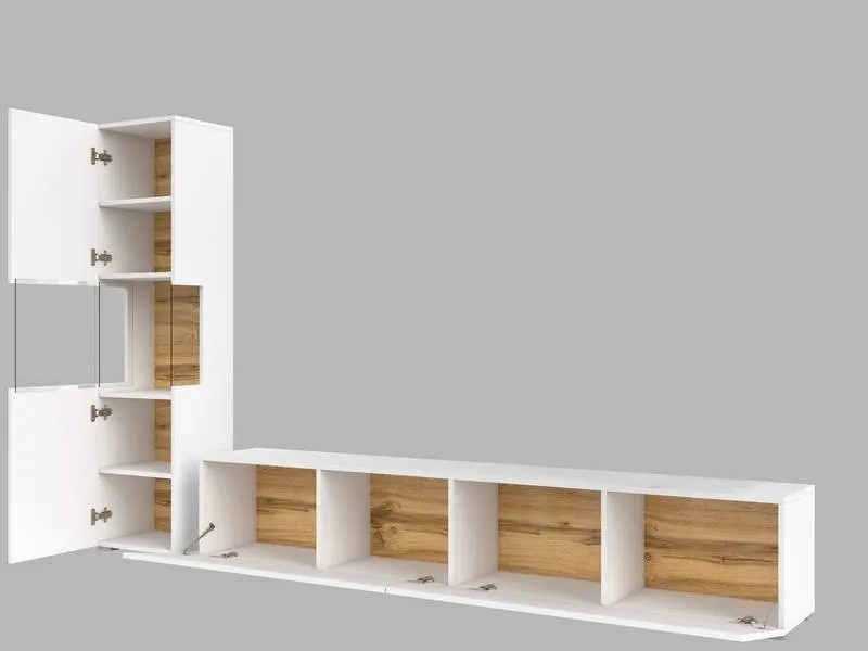 Meblościanka AVA stojąca/wisząca biała dąb wotan - 249NLM09