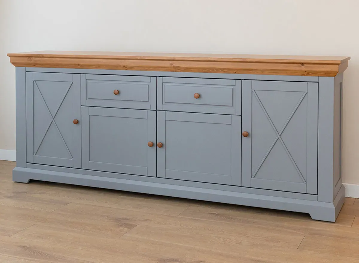 Komoda drewaniana 4-drzwiowa z 2 szufladami MARONE ELITE popielaty - PLMEL05/S