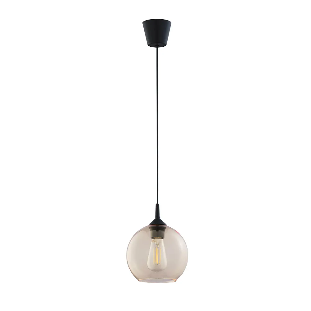 Lampa wisząca CUBUS czarna z bursztynowym okrągłym szklanym kloszem 105x18cm